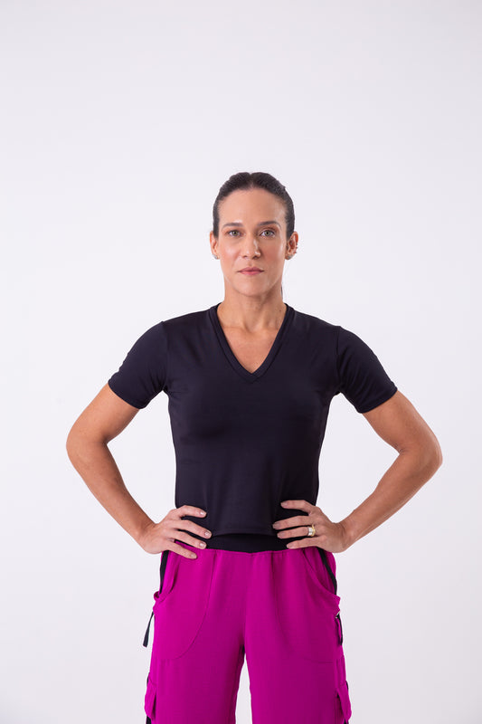 Black V-Neck Cropped Tee