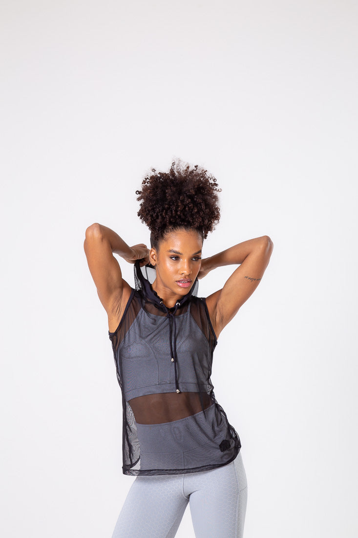 Black Tulle Hoodie