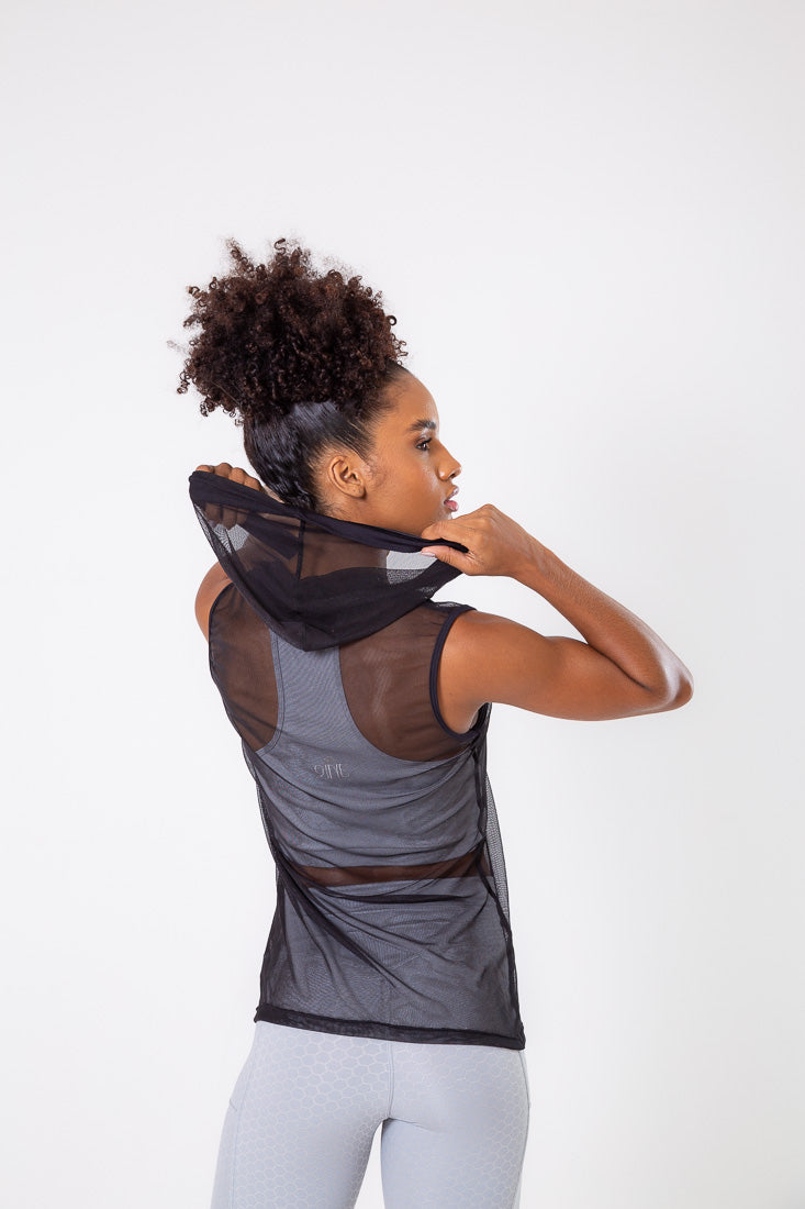 Black Tulle Hoodie