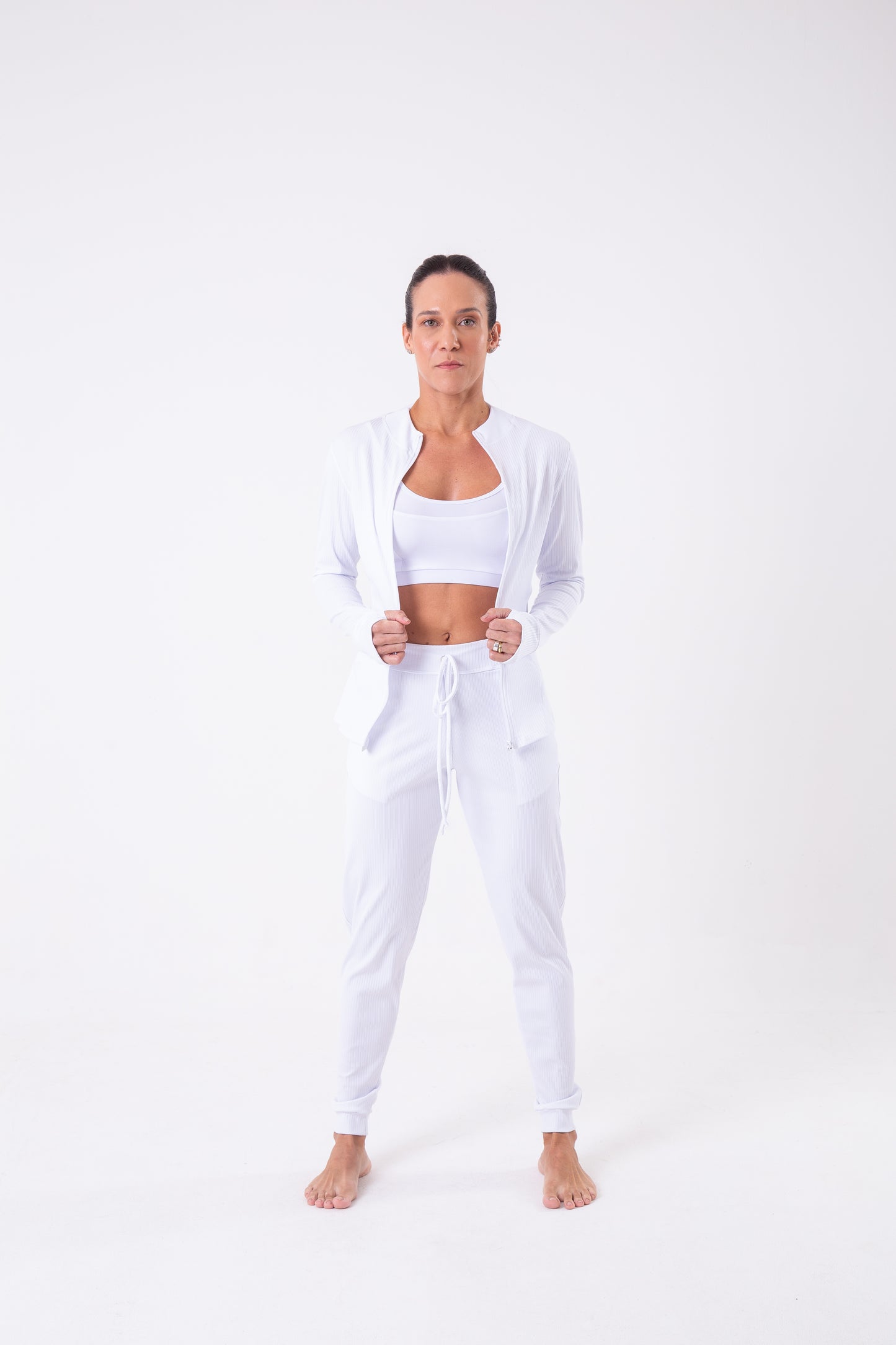 White Ribbed Jogger