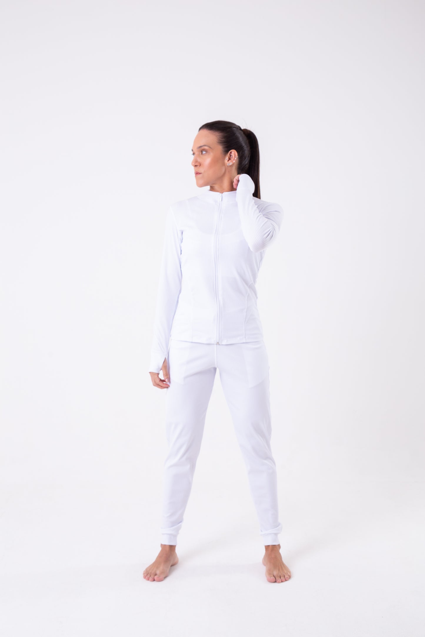 White Ribbed Jogger
