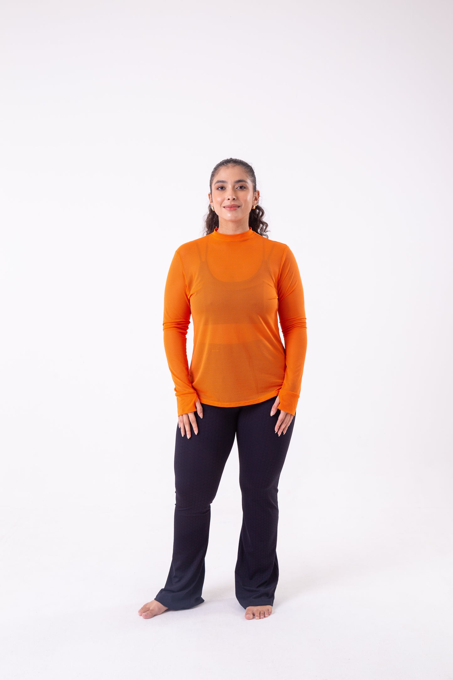 Orange Long Sleeve Mesh Shirt
