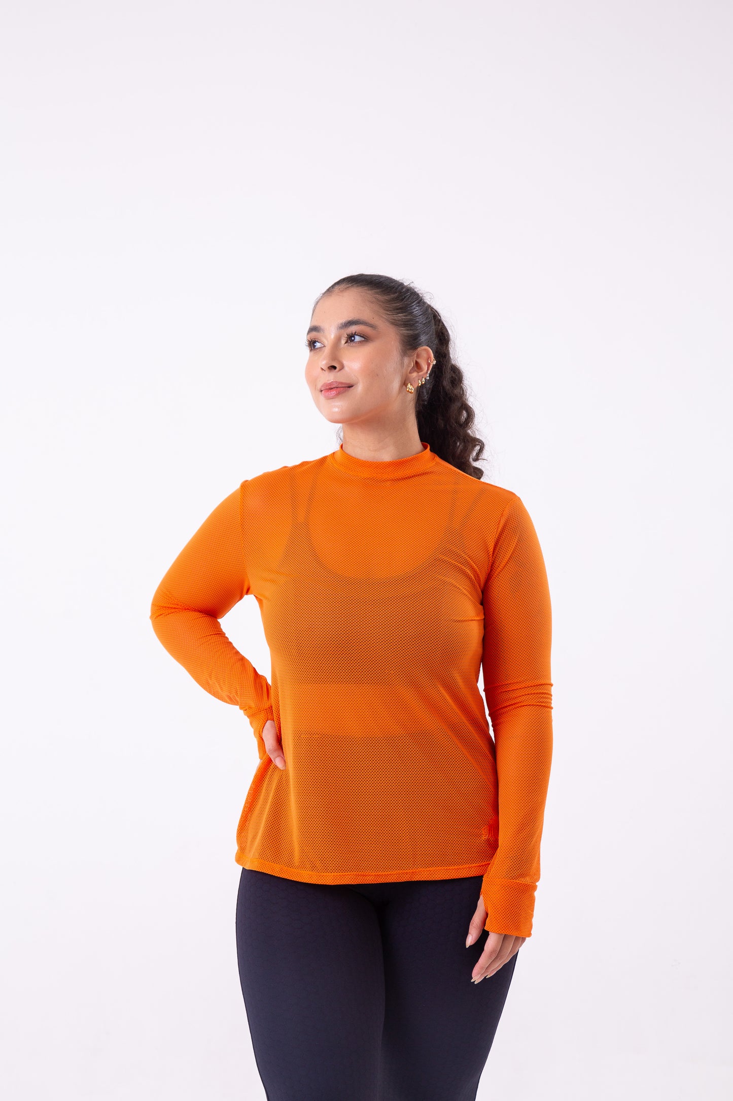 Orange Long Sleeve Mesh Shirt
