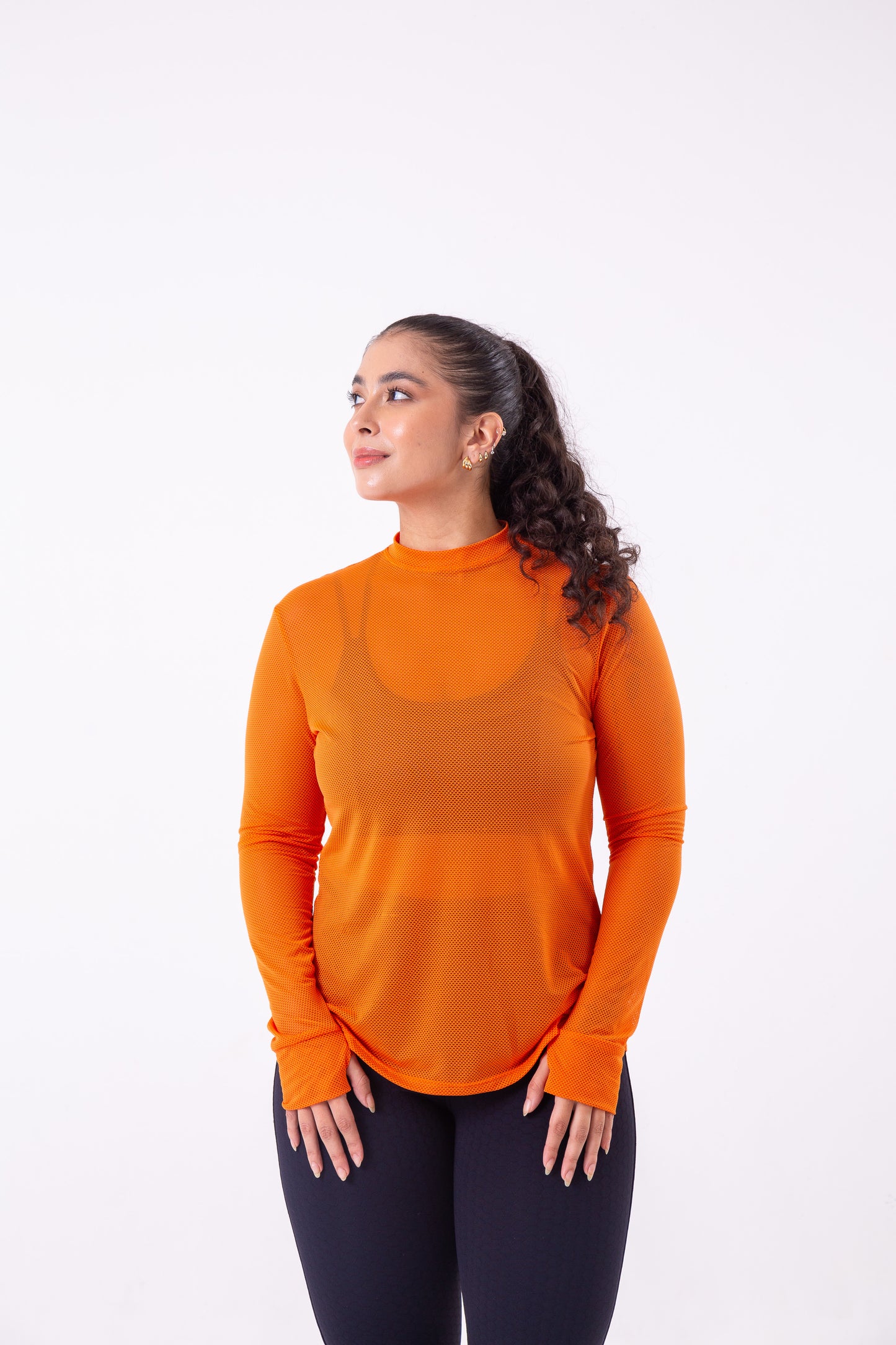 Orange Long Sleeve Mesh Shirt