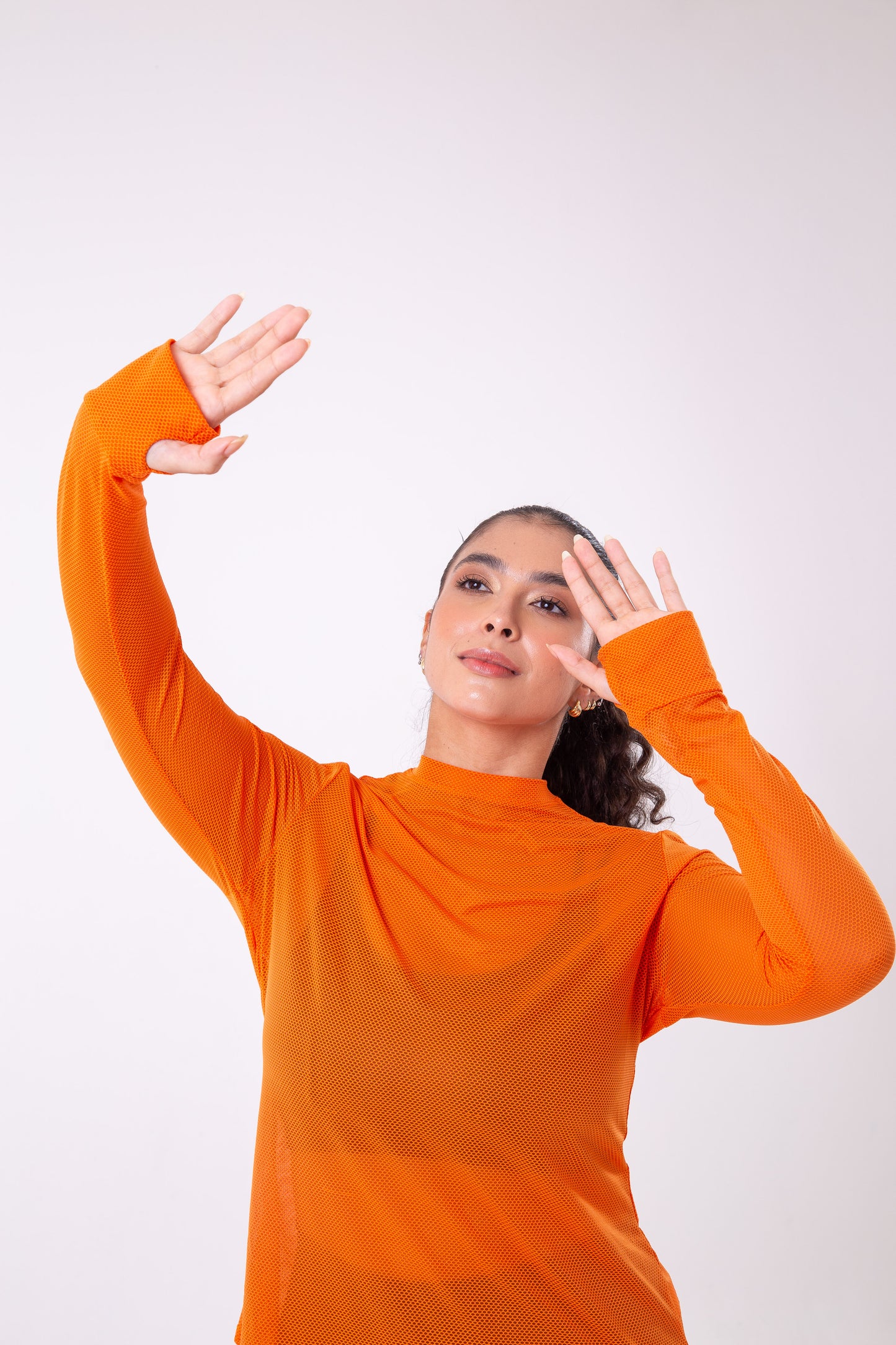 Orange Long Sleeve Mesh Shirt