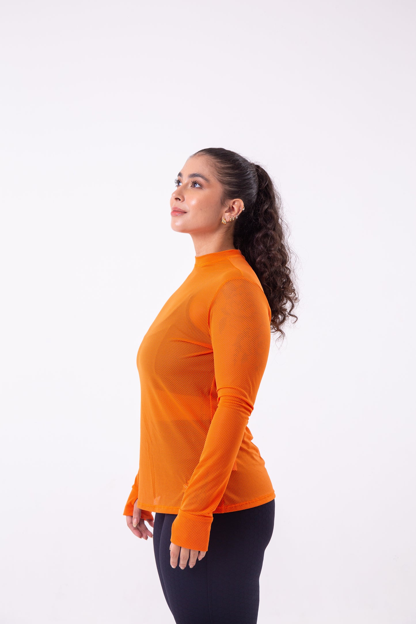 Orange Long Sleeve Mesh Shirt