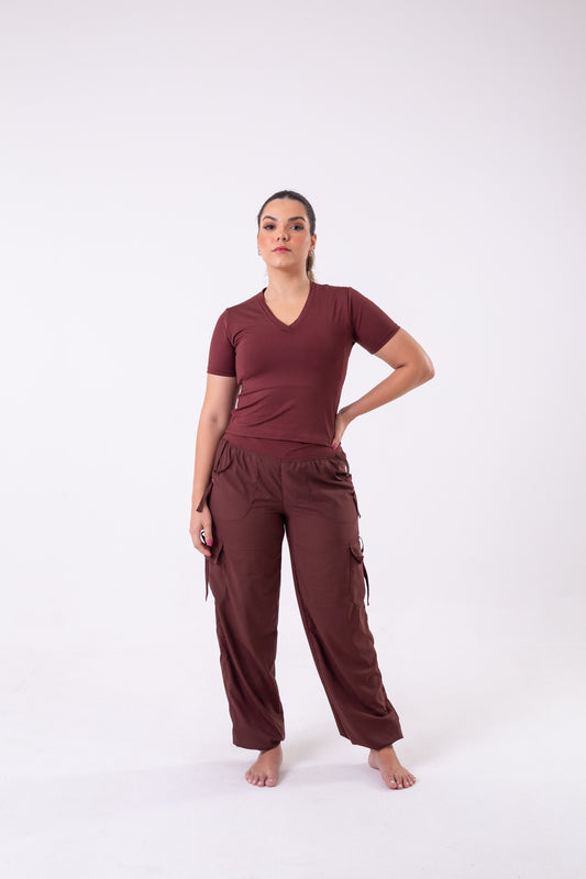 Chocolate V-Neck Cropped Tee