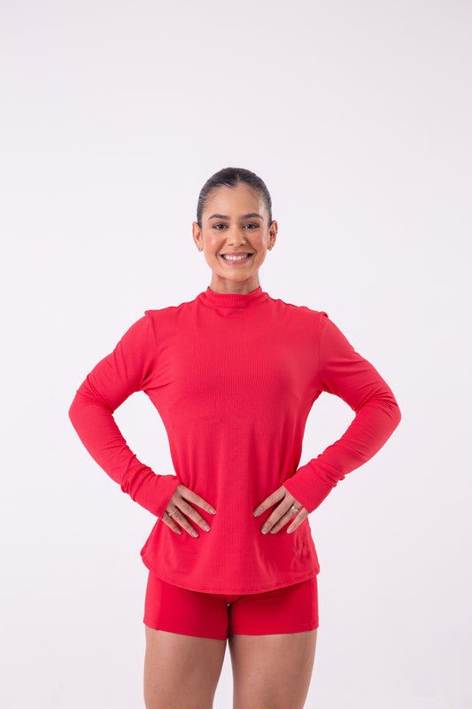 Red Long Sleeve Mesh Shirt