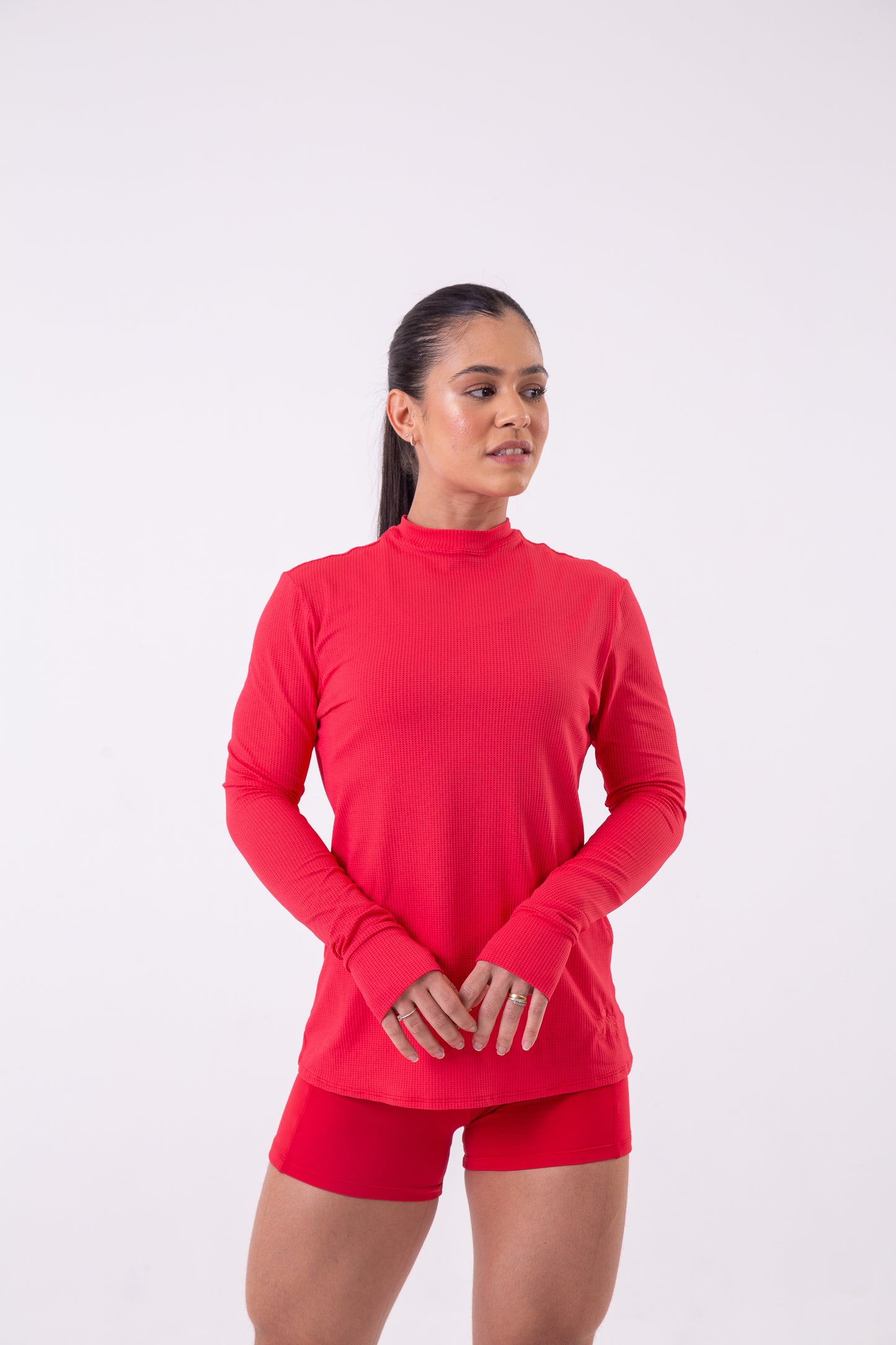 Red Long Sleeve Mesh Shirt