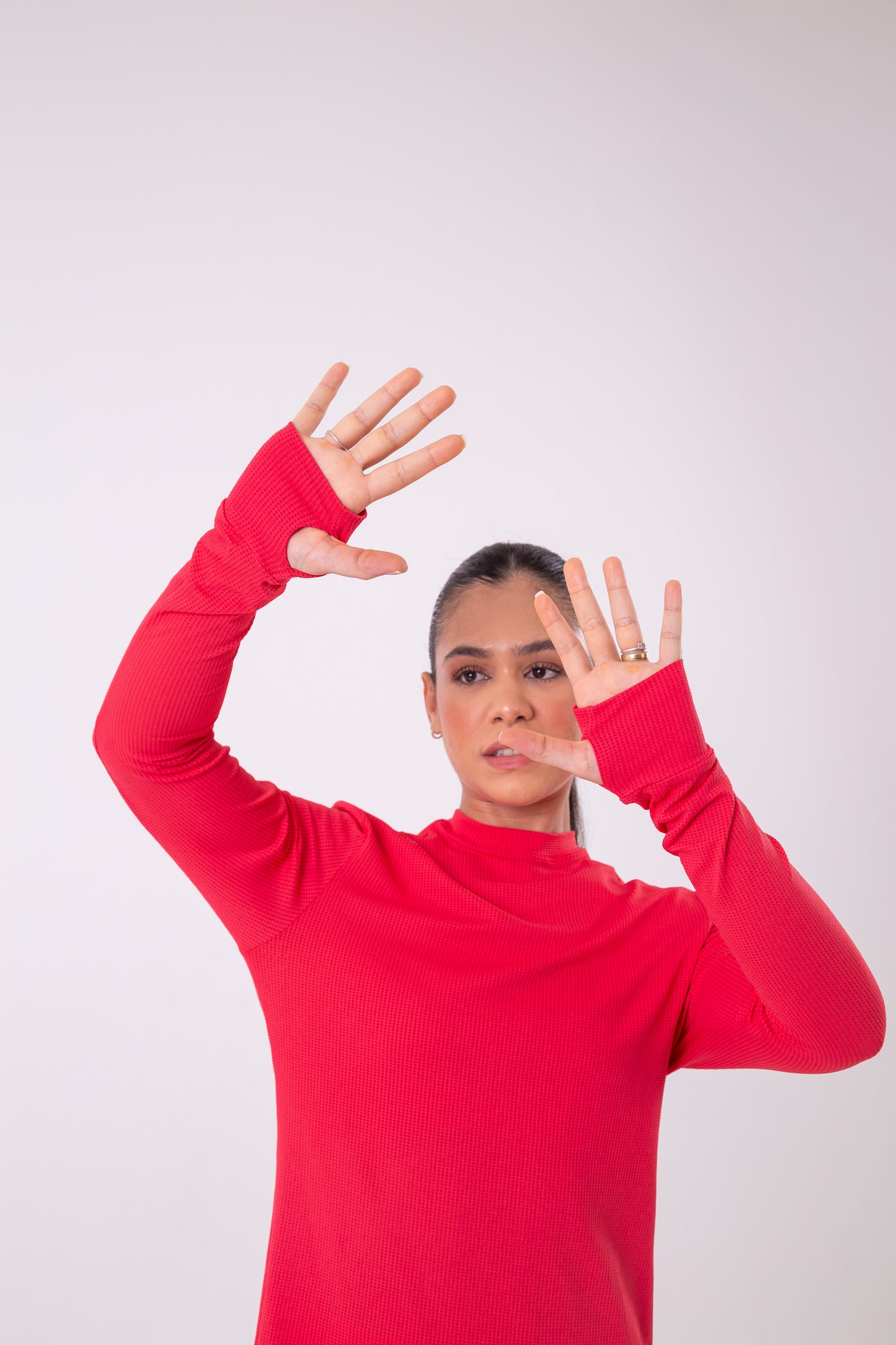 Red Long Sleeve Mesh Shirt