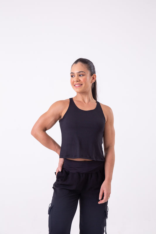 Black Ribbed Crop Tank