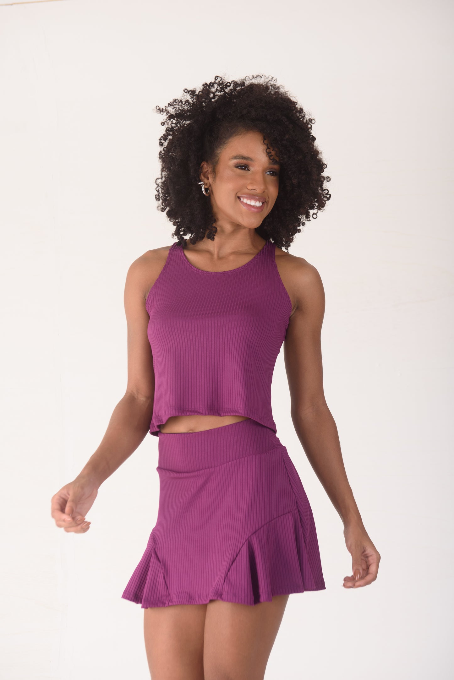 Purple Ribbed Skort