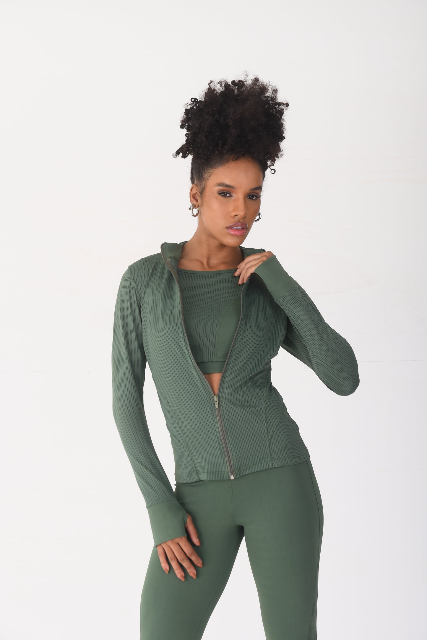 Olive Mesh Detail Jacket