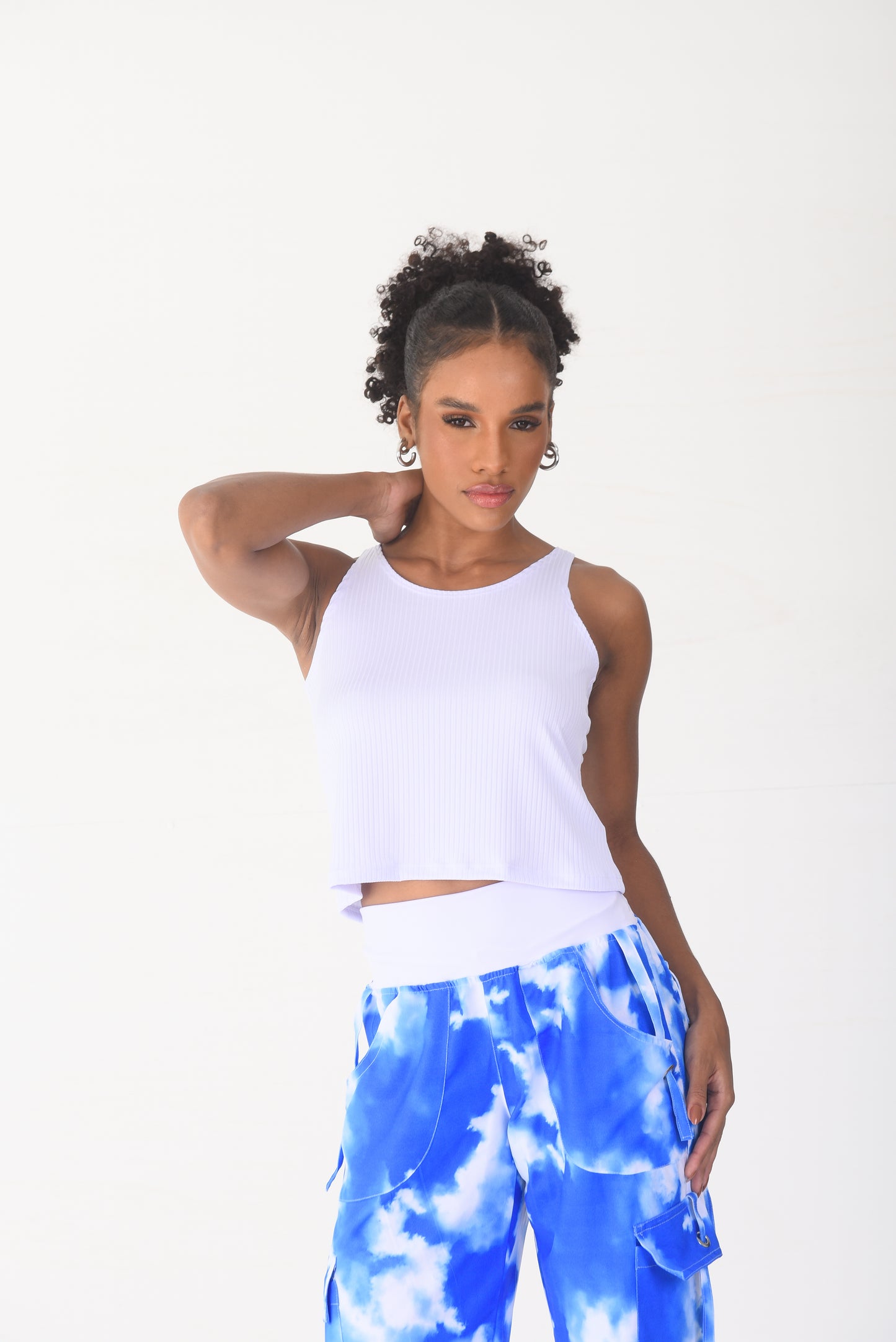 White Ribbed Crop Tank