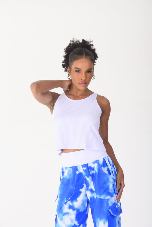 White Ribbed Crop Tank