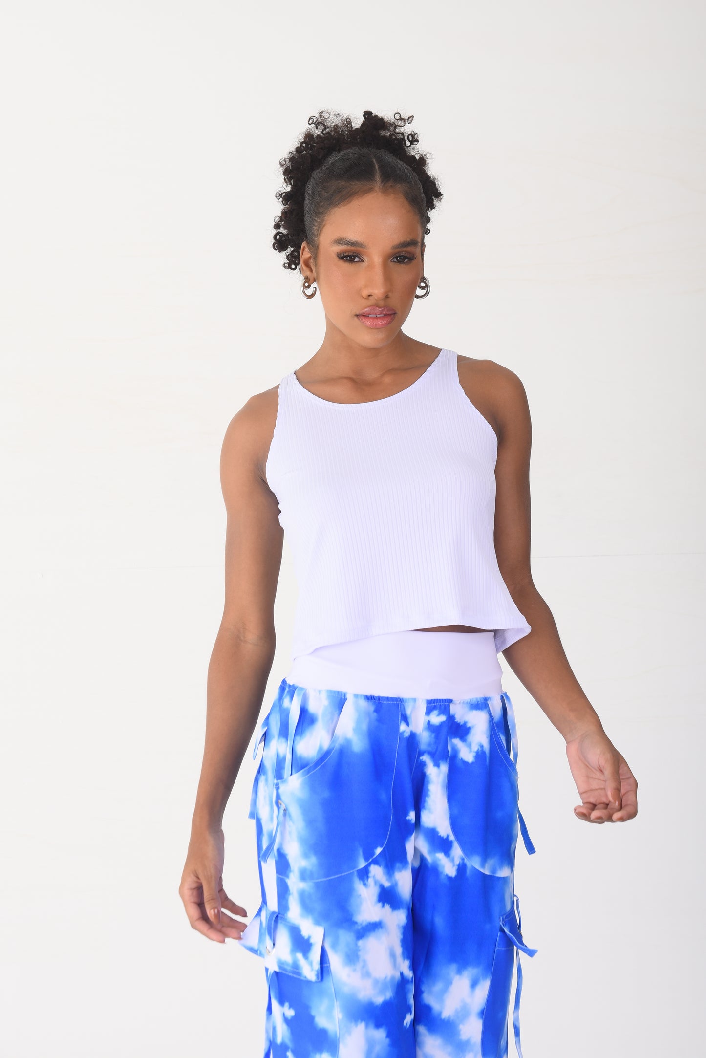 White Ribbed Crop Tank