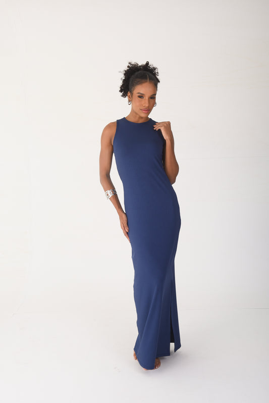 Ribbed Maxi Dress Navy