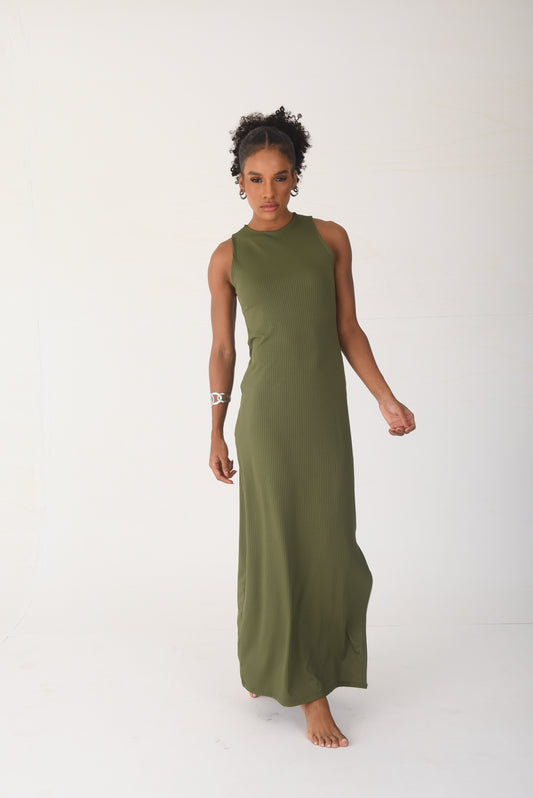 Ribbed Maxi Dress Olive