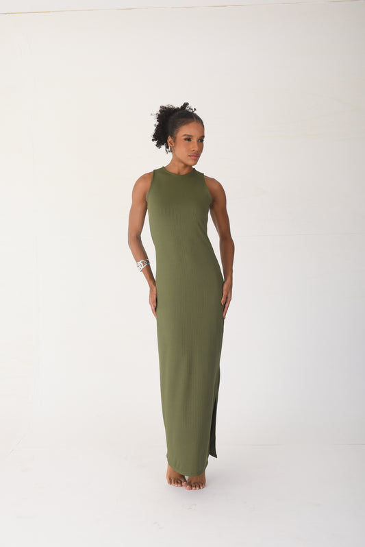 Ribbed Maxi Dress Olive