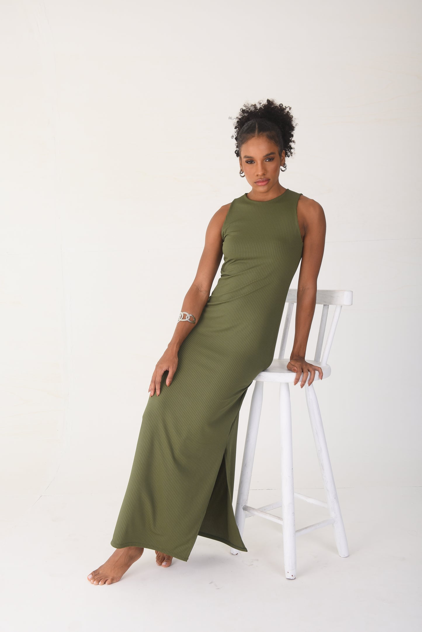 Ribbed Maxi Dress Olive