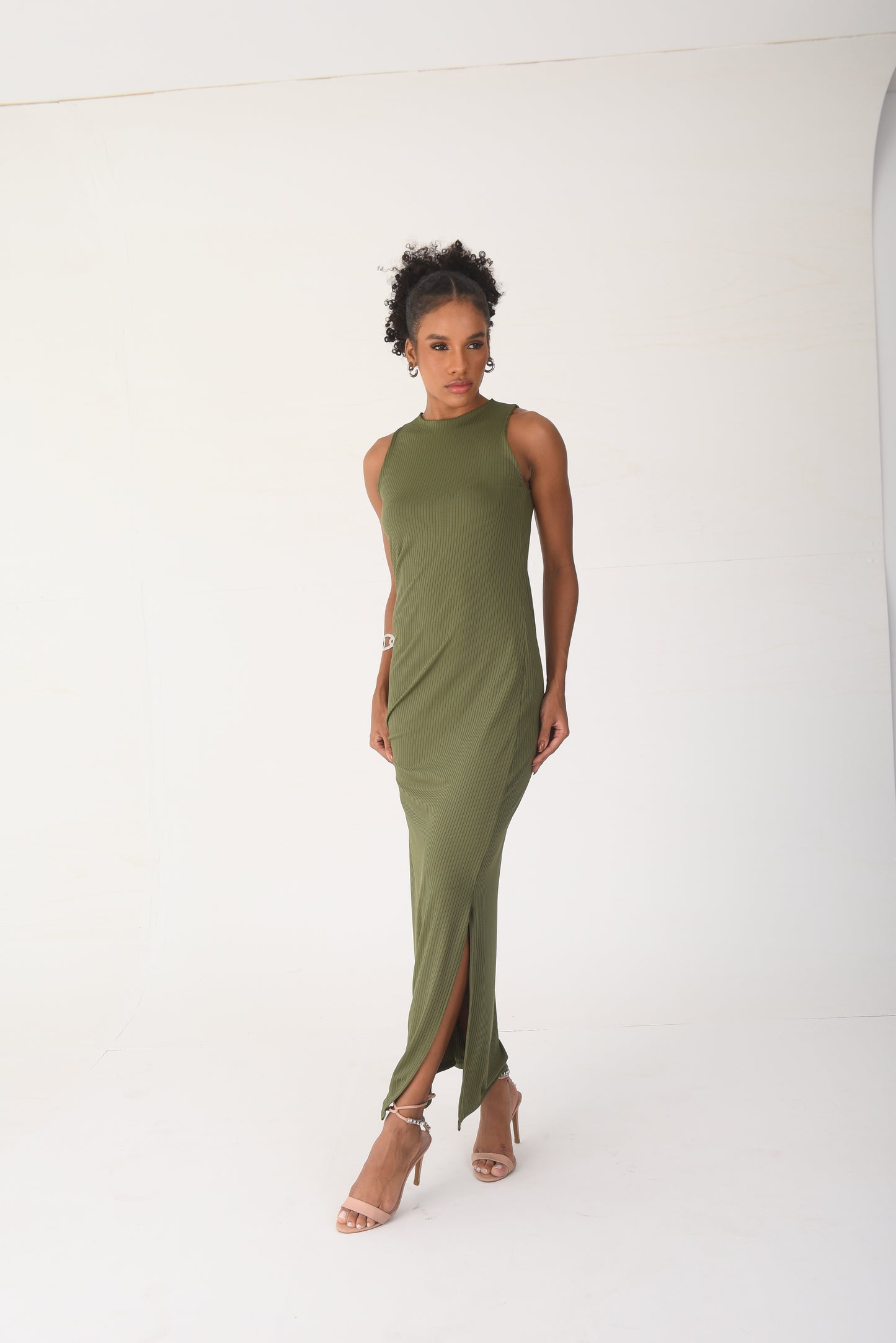 Ribbed Maxi Dress Olive