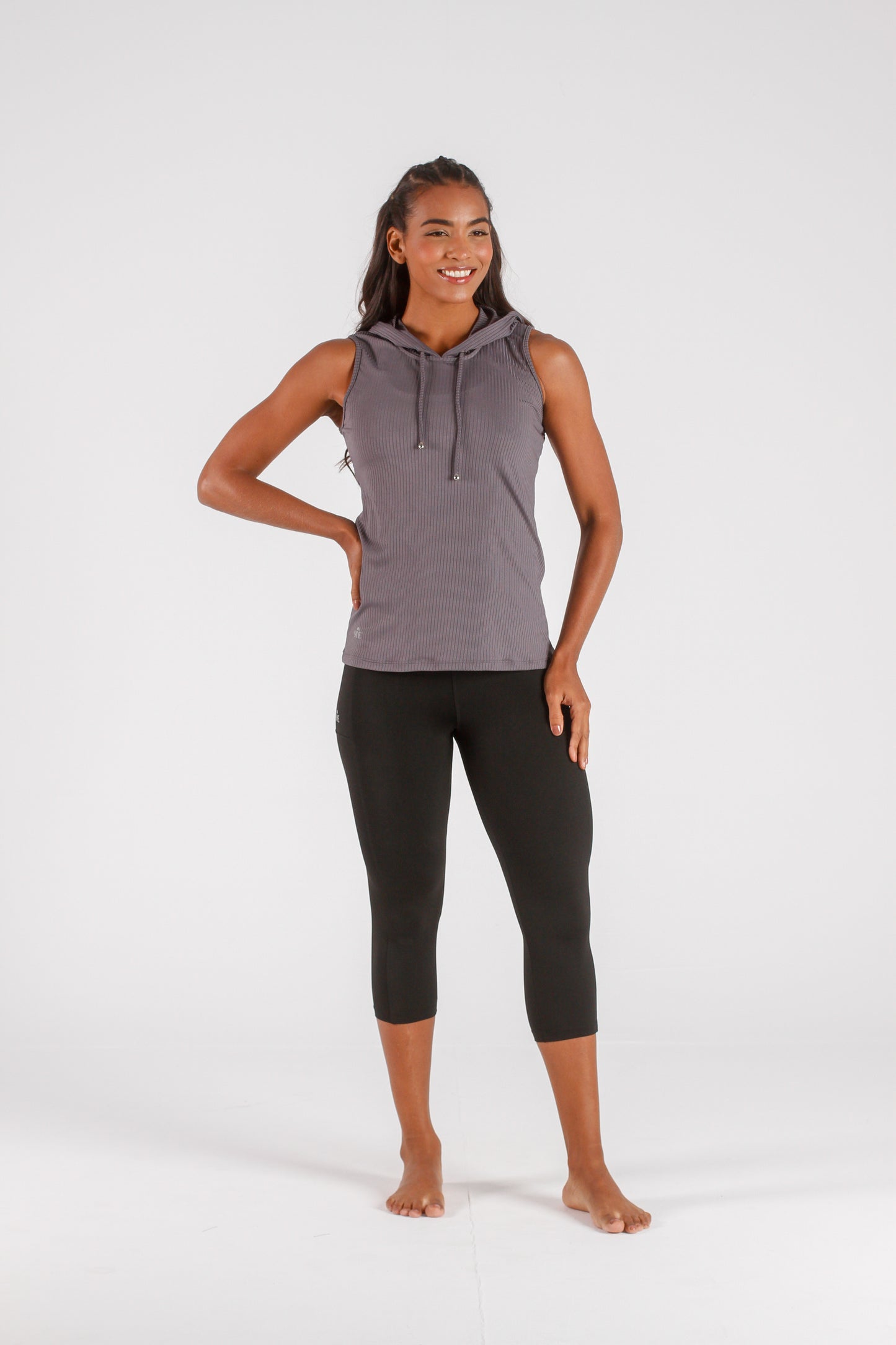 Grey Ribbed Hoodie