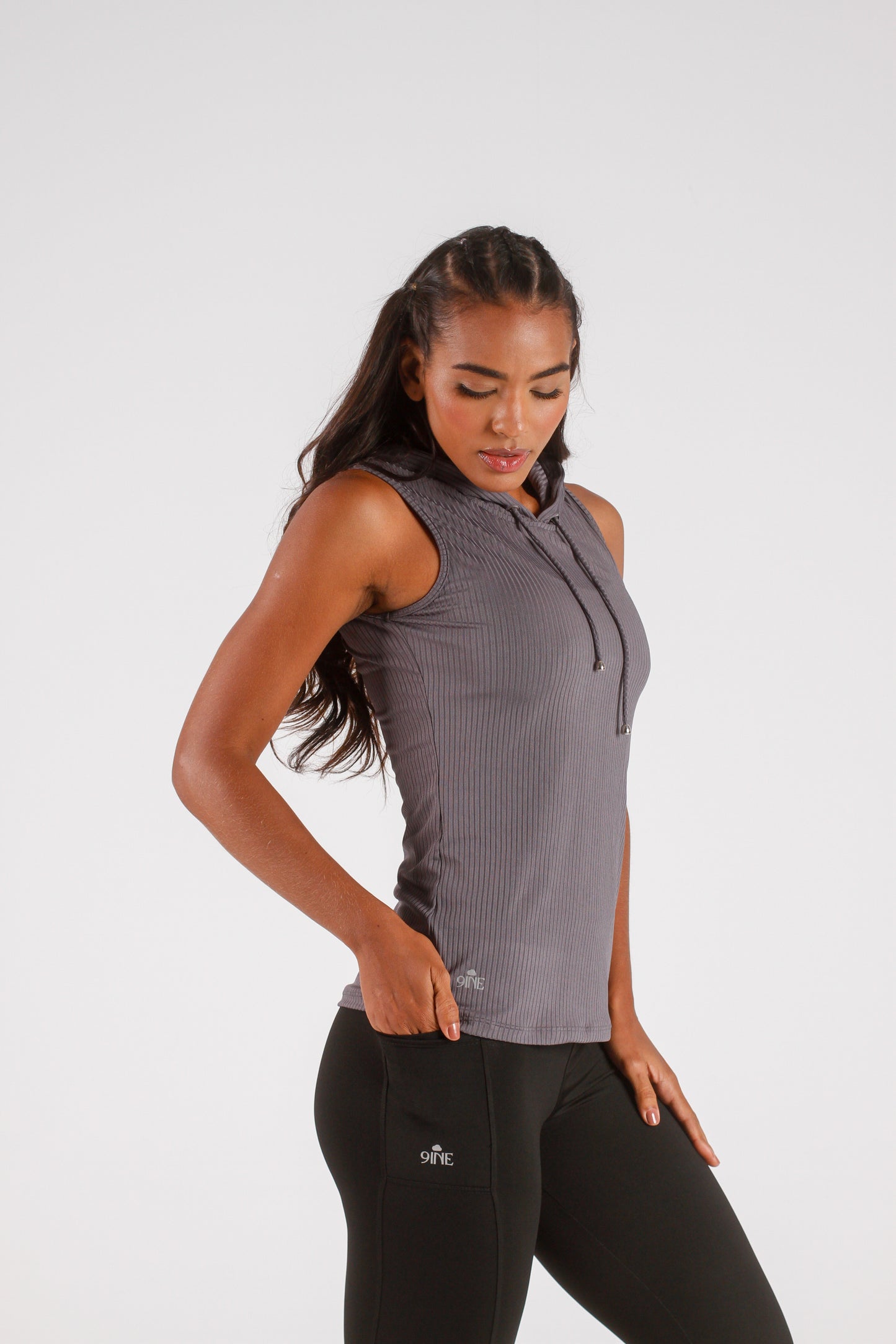 Grey Ribbed Hoodie