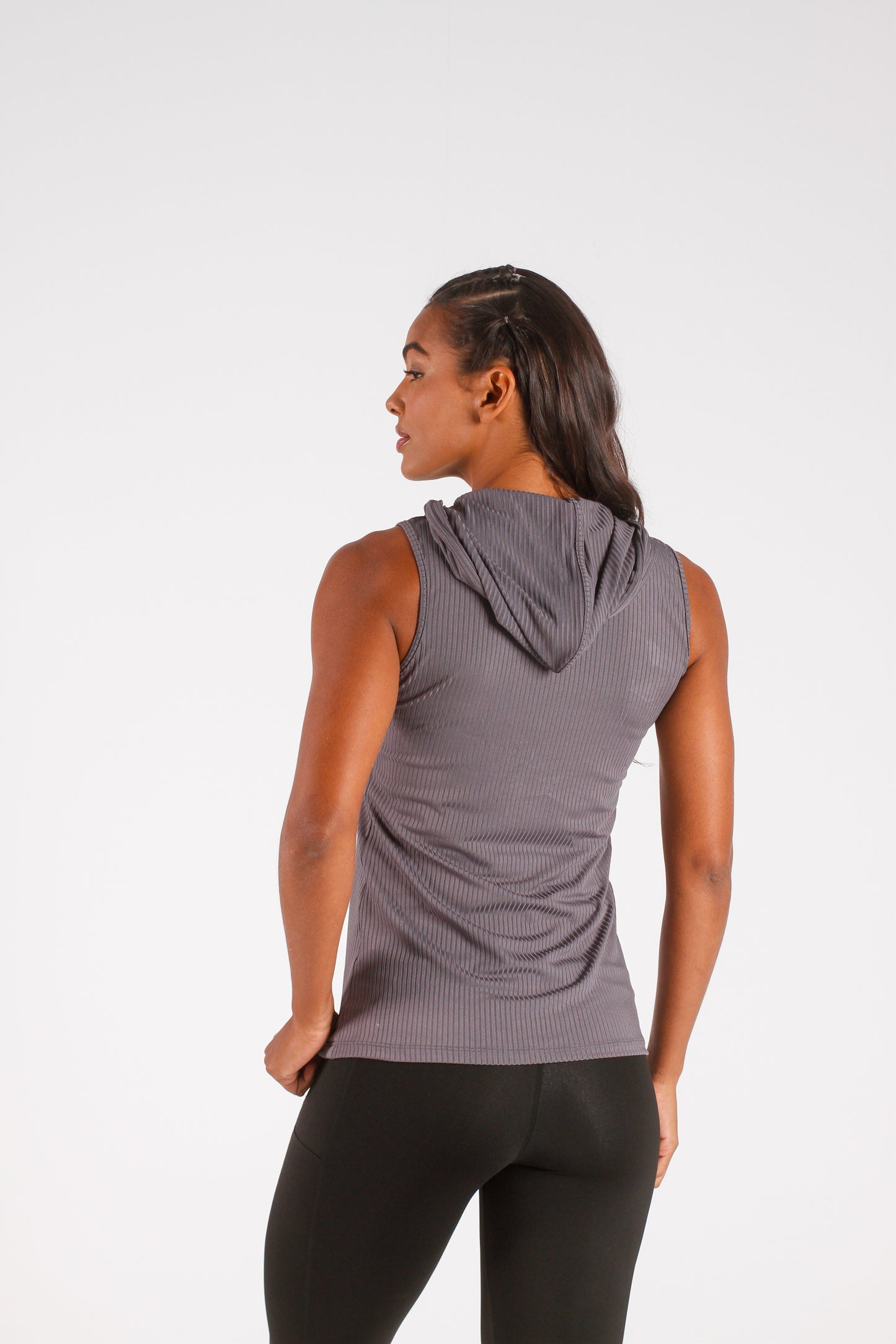 Grey Ribbed Hoodie