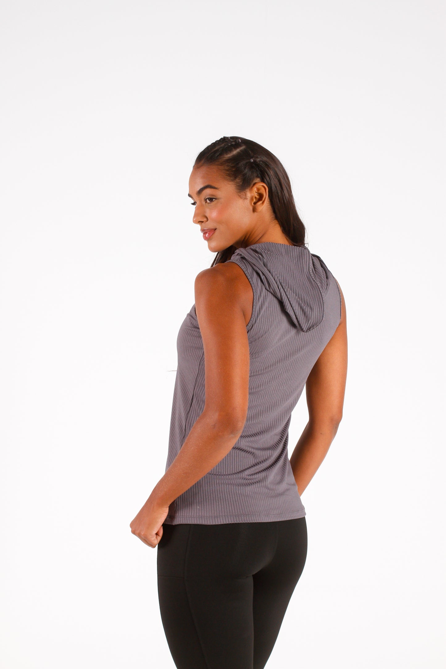 Grey Ribbed Hoodie