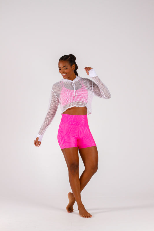 White Long Sleeve Mesh Hoodie