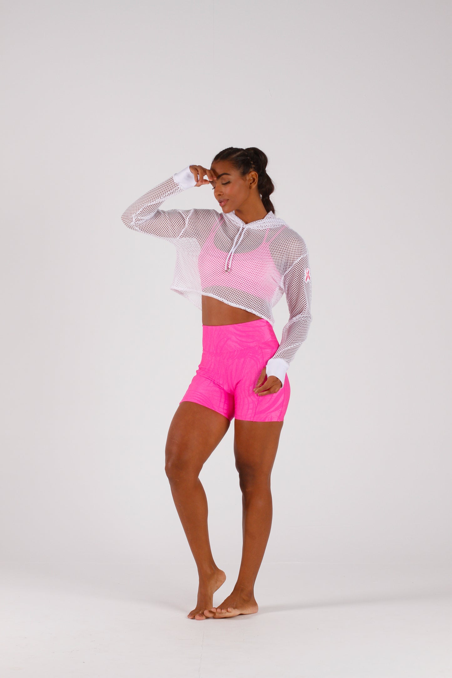 White Long Sleeve Mesh Hoodie