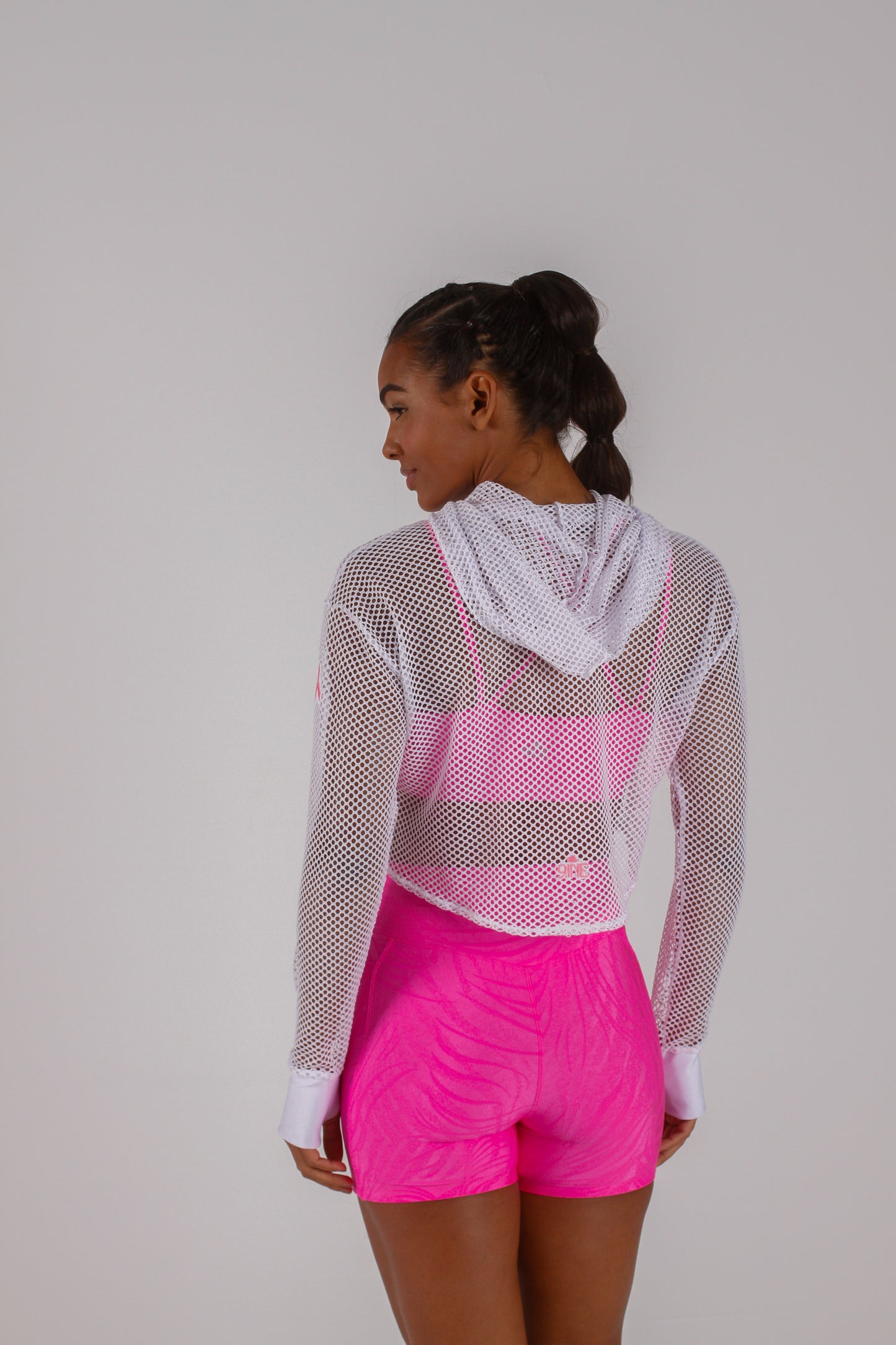 Heart White Long Sleeve Mesh Hoodie