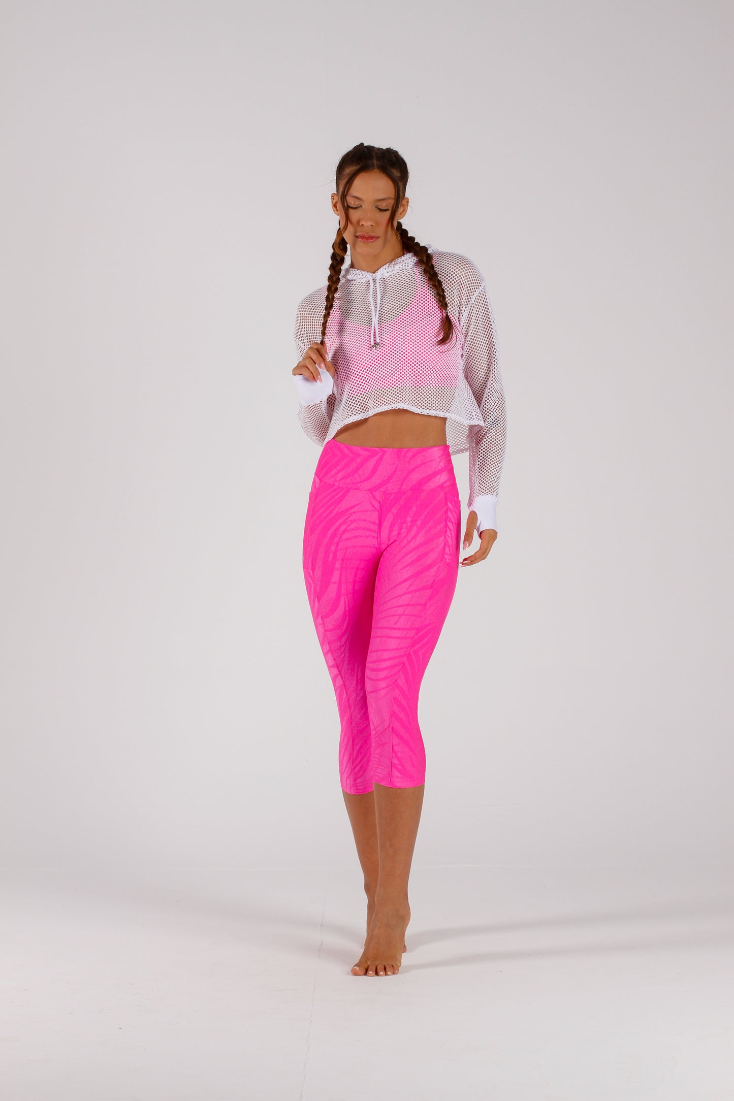 White Long Sleeve Mesh Hoodie