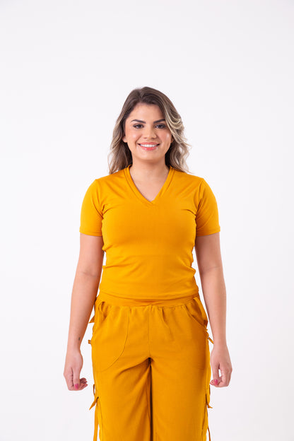 Mustard V-Neck Cropped Tee