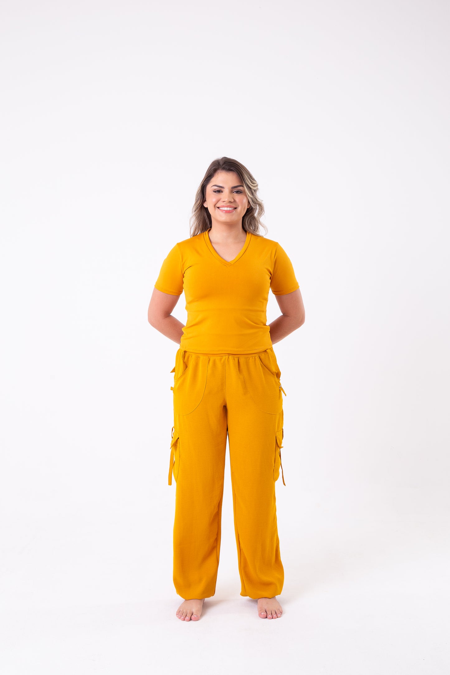 Mustard V-Neck Cropped Tee