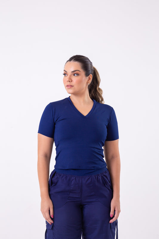 Navy V-Neck Cropped Tee