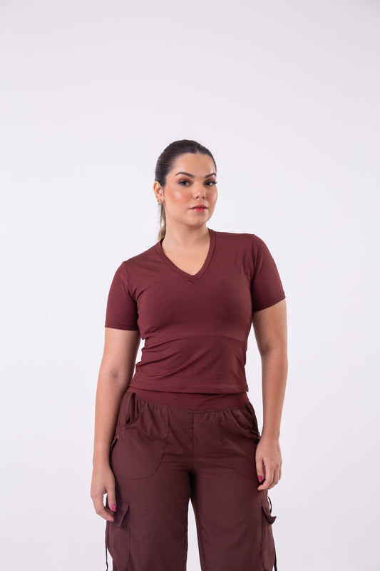 Chocolate V-Neck Cropped Tee