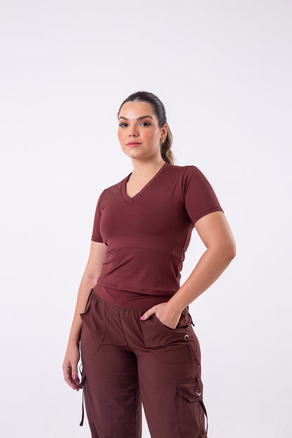 Chocolate V-Neck Cropped Tee