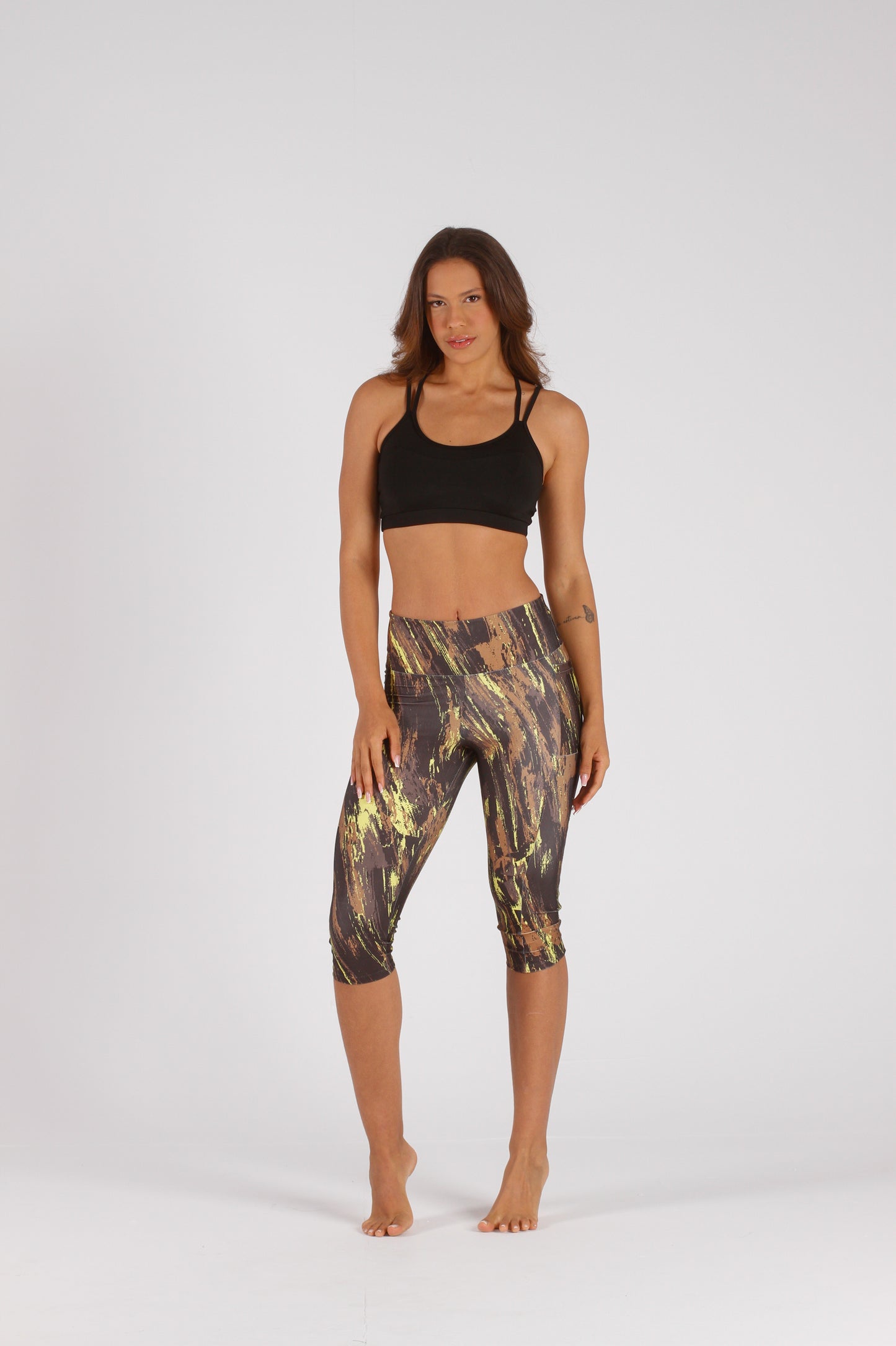 Yellow Splash Pocket 3/4 Legging